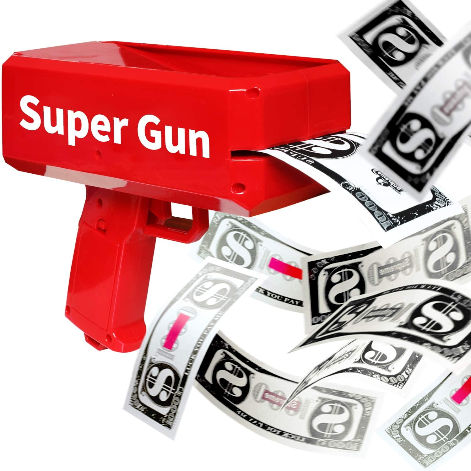 Supa Gun Make It Rain Money Gun Red Fashion Toy Party Box Gift 100PCS Cash NEW 