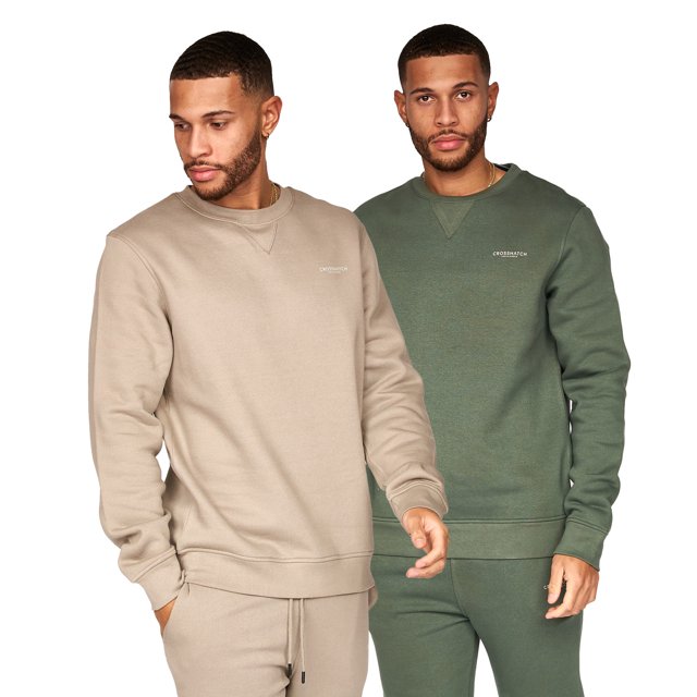 Crosshatch - Jersey Traymax para Hombre - Pack de 2 (Caqui, Piedra)