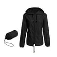thumbnail image 3 of Women Hooded Solid Long Sleeve Pocket Coat Loose Waterproof Splicing Windbreaker, 3 of 6