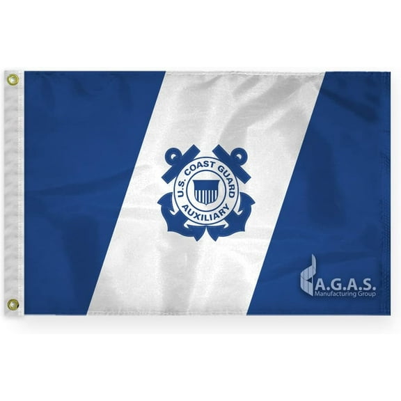 AGAS Coast Guard Auxiliary Ensigns Flag - 12 x 18 Inch - Printed 200D Nylon - Stitched Edges - Brass Grommets Canvas Heading.