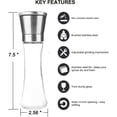 thumbnail image 2 of Juego de 2 molinillos de pimienta y sal, molinillo de especias con tapa de acero inoxidable cepillado, cuchillas de cerámica, grosor ajustable y cuerpo de vidrio alto recargable, 2 of 5