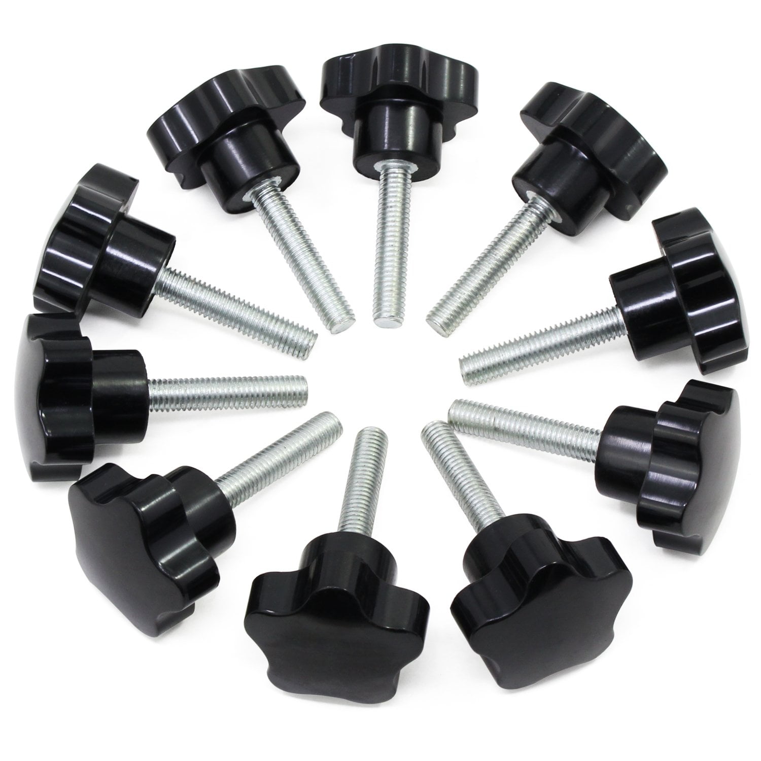 Lot De 5 Boutons étoile M5x60 Mm – Uxcell – Acier Zingué Noir, Filetage Mâle