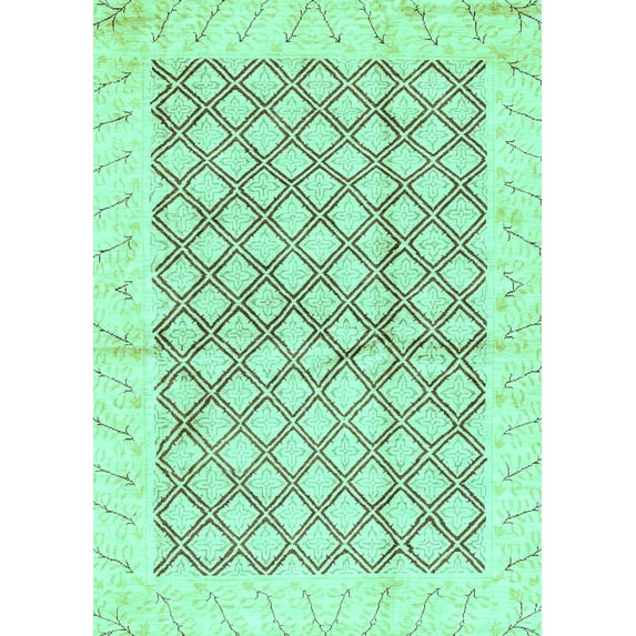 Ahgly Company Machine Washable Indoor Rectangle Abstract Turquoise Blue Modern Area Rugs, 5' x 8'