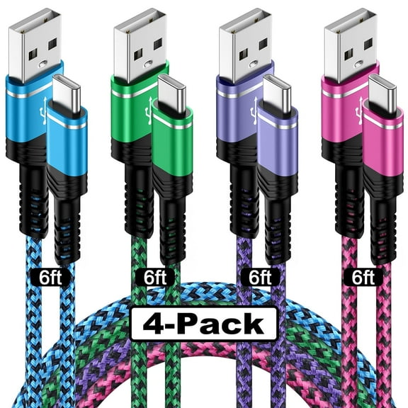 Usb C Cable 6ft,Charging Cable 4PACK HopePow Usb A to Usb C Cable 6ft Charging Cable Android Charger High Speed Phone Charger Cord Type C Fast Charging,Multicolor