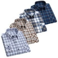 thumbnail image 3 of FLMEI Mens Button down Shirts 100%cotton Plaid Dress Shirts Men's Long Sleeve Slim Blouses Tops for Spring Fall Size: 38-46, 3 of 9