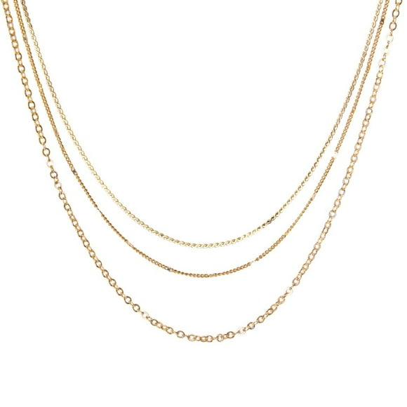 Collar cadena triple chapa de oro amarillo 18k