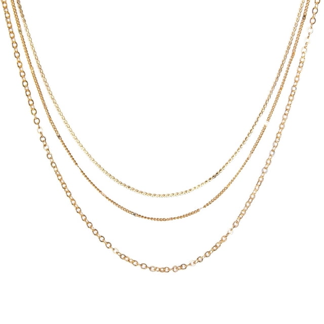 Collar cadena triple chapa de oro amarillo 18k