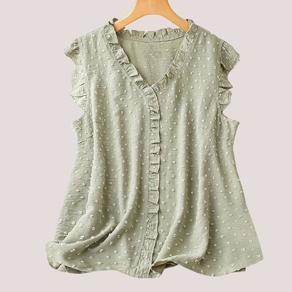 QUINDOS Womens Tank Tops Plus Size Summer Army Green Ribbed Fashionable Solid V-Neck Tank Tops Sleeveless Casual Tank Blouses Womens Camisoles