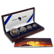 2015 Somalia 4-Coin 3.75 oz Silver Elephant Set Sunset (Colored)
