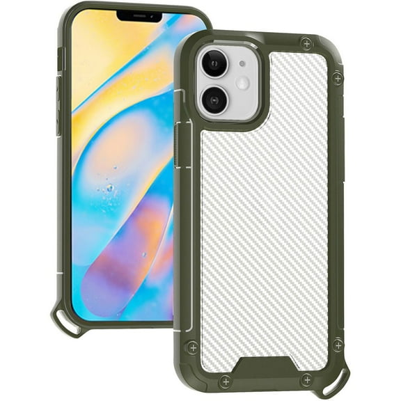 For Iphone 12 Mini 5.4 Carbon Design Shockproof Hybrid Case Cover - Green