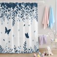 thumbnail image 2 of Shower Curtain Butterfly Leaf Shower Curtains for Bathroom Decor, Waterproof Polyester Shower Curtain Set with Hooks, Small Stall Size 36" x 72" Blue Plant Silhouette, 2 of 9