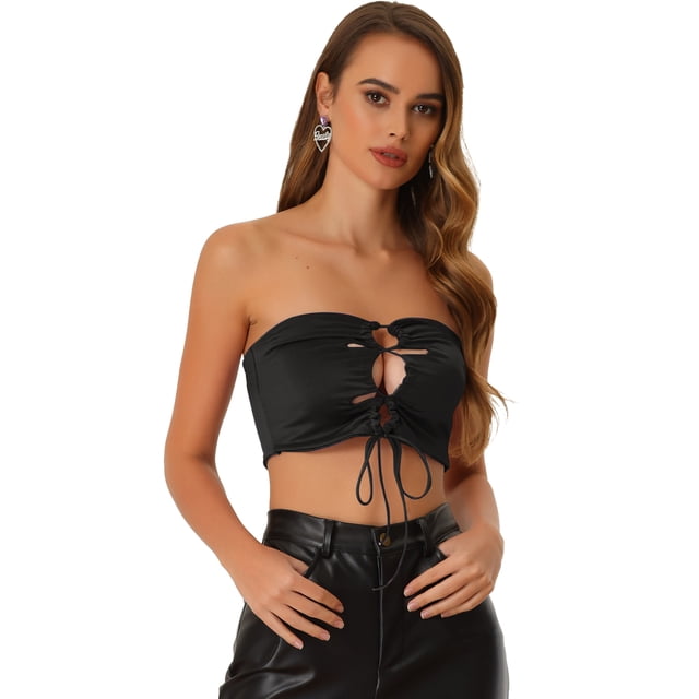 Camisola Y2K para mujer, entrecruzada, ahuecada, para fiesta, Club, recortada, camisola, chaleco de tubo Negro XS