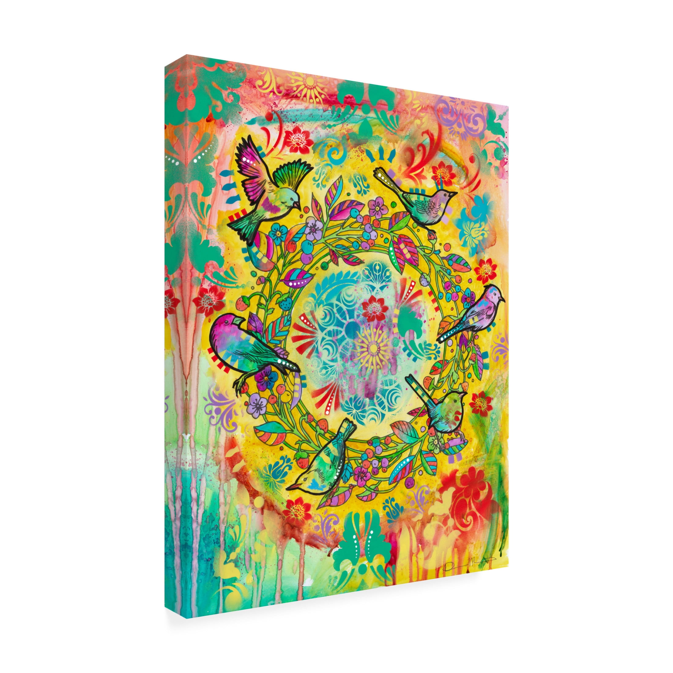 Canvas Wall Art - Dean Russo 'Bird Wreath' Wall Art for Living Room, Bedroom, or Office Décor by Trademark Fine Art - 14 x 19 Inches