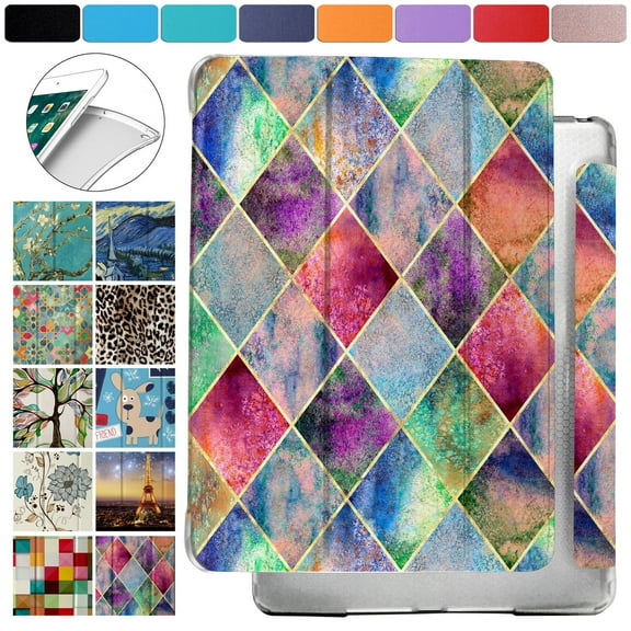 iPad 9.7 Inch 2013 Air 1 2014 Air 2 2017 5 2018 6 Gen [ 5th 6th Air 1st 2nd ] A1893 A1822 A1566 MD785LL/B MD788LL/B MD786LL/B MD789LL/B Dual Angle Stand Honeycomb Printed Cover - Diamond Grid