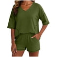 thumbnail image 3 of Sentmoon Ensemble pour Femmes Hauts de Printemps pour Femmes et Shorts de Gym pour Femmes Manches Courtes Col Rond Hauts pour Femmes Chic Décontracté Taille Élastique Coupe Régulière Chemisier pour Femmes avec Poches P-2TG, 3 of 7