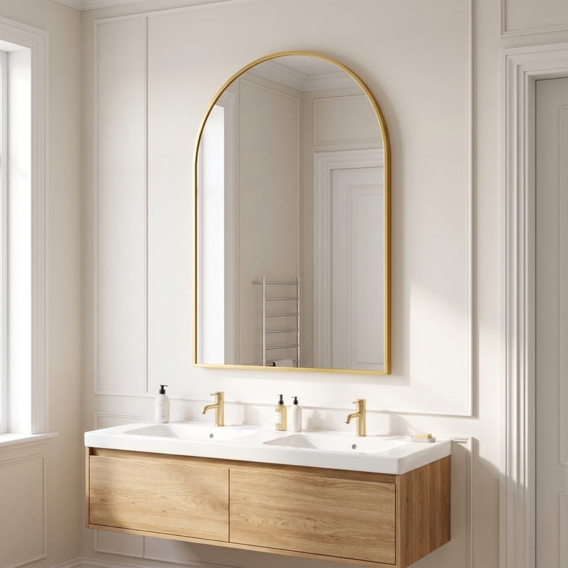 Easy4Home 30"x22"Arched Bathroom Mirror Decor Vanity Mirror Wall Mounted,Gold