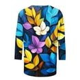 thumbnail image 4 of Plus Size 3/4 Sleeve Tops for Womens 2025 Summer Scooped Neck Tees Shirts Cute Floral Printed Tunics Blouses Loose Relaxed Fit T Shirts Going Out Beach Holiday Clothes, 4 of 5