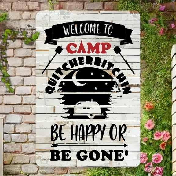 Funny Welcome to Camp Metal Tin Sign Wall Decor Farmhouse Rustic Camping Signs with Sayings for Home Camper Room Decor Gifts Decorative Sign & Plaques
