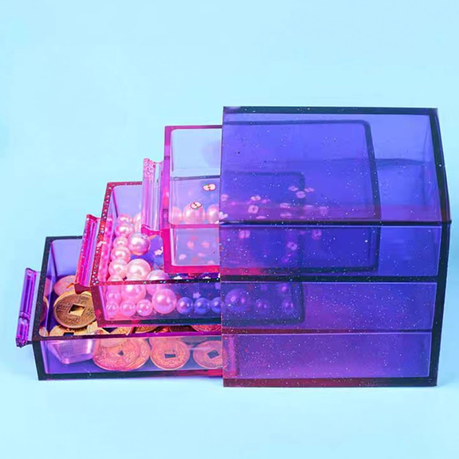 Epoxy Resin Molds,3 Layers Drawer Box Epoxy Molds, Silicone Molds for DIY Jewelry Tray Storage Case, Resin Kits and Molds Complete Set, Easy to Use and Demold, 5"(L),4"(W),Purple