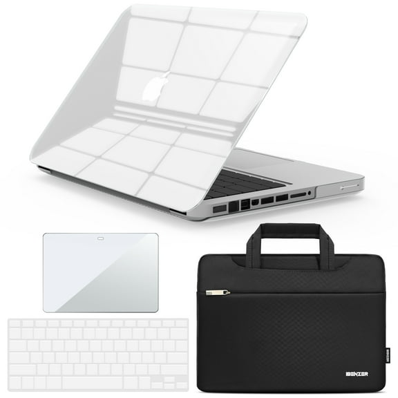 IBENZER Hard Shell Case for MacBook Pro 13 Inch A1278 2012-2008, Hard Shell Case with Bag & Keyboard Cover & Screen Protector for Old Version Mac Pro 13 CD-ROM, Crystal Clear, W-MP13-CYCL 3SP