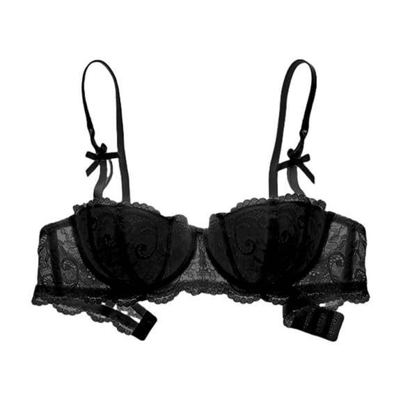 Huhudde Women's Balconette Bra with Push Up Effect 1 /2 Cup Lace Bra Underwired Low Cut Bra Bows Shelf Bra Bralette Lingerie
