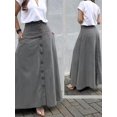 thumbnail image 6 of Women Button Down Maxi Skirts High Waist A-Line Pleated Long Skirts with Pockets Gray S, 6 of 7