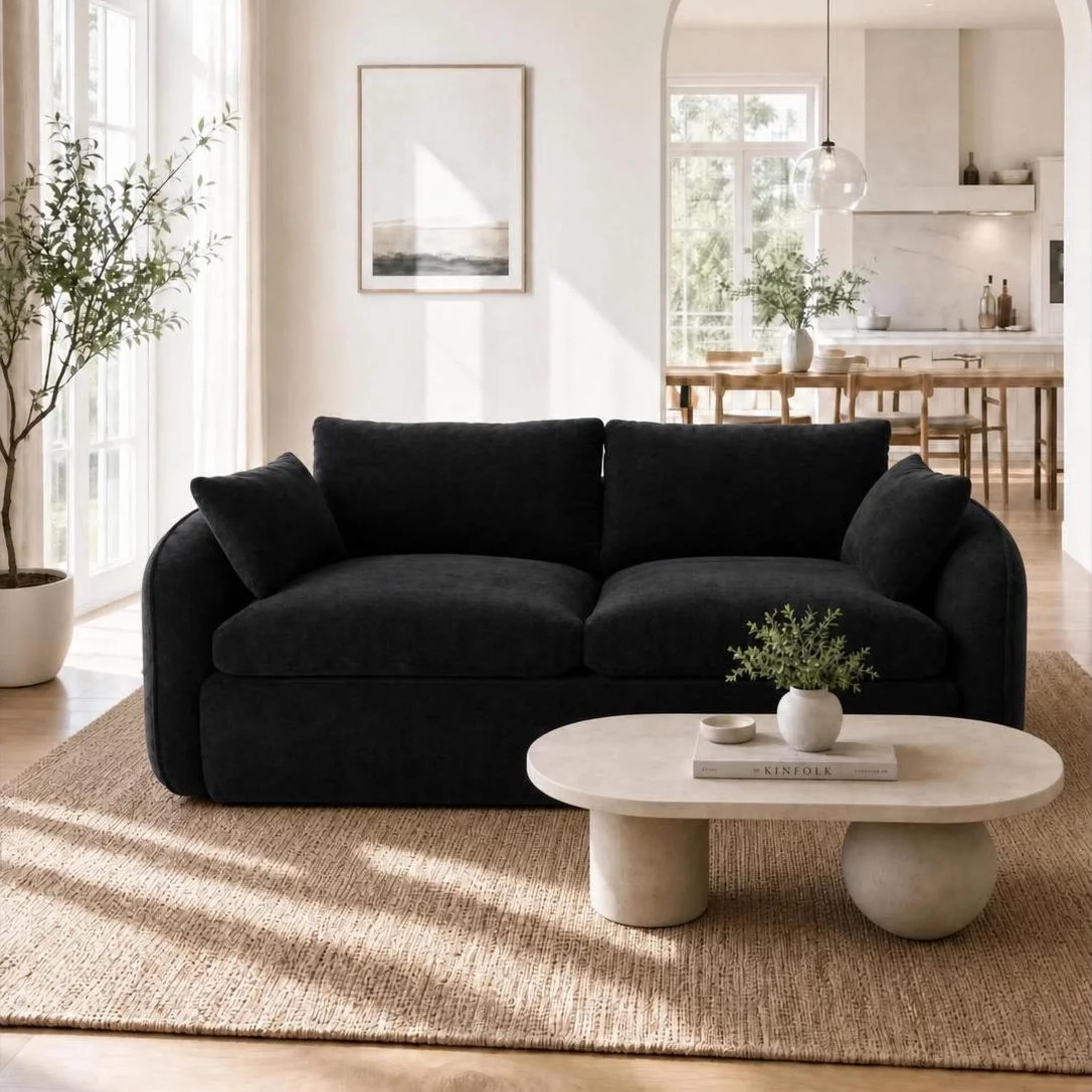 Garitin Loveseat Sofa and Two Seater Couch 78.7 Inch, Foam Filled Suede Fabric Living Room Furniture for Apartment, Black