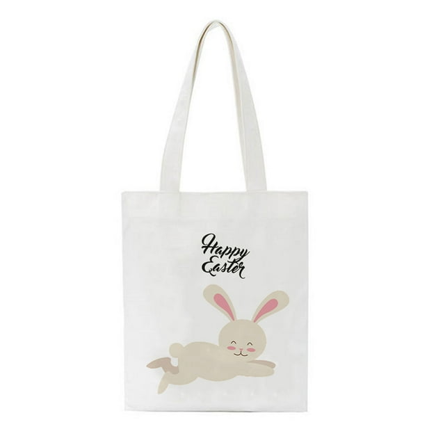 Easter Bunny Basket Bags for Kids,Canvas Cotton Personalized Candy Basket Rabbit
