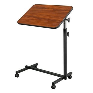 Zimtown Medical Adjustable Tilt Overbed Bedside Table with Wheels for Hospital and Home Use, Wood Grain