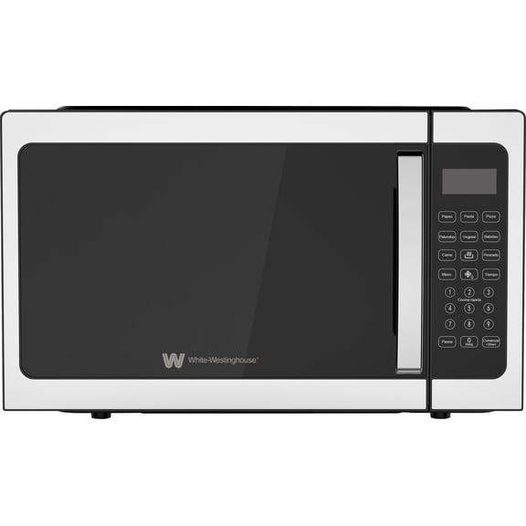 White Westinghouse  Horno de Microondas 1.5 pies  Modelo WWCMV14042WESB  Display LED  Interior Gris  Manija de Aluminio  Plato Giratorio  Descongelado