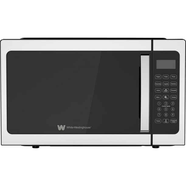 White Westinghouse Horno de Microondas 1.5 pies Modelo WWCMV14042WESB Display LED Interior Gris Manija de Aluminio Plato Giratorio Descongelado