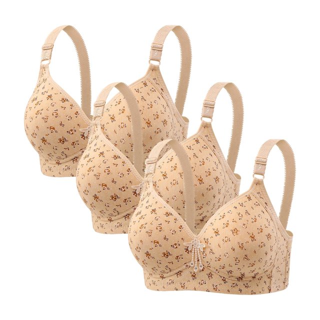 LOVZFMLL Soutien-Gorge pour Femmes Soutien-Gorge Imprimé pour Femmes Sans Armature Rassemblé Grande Taille Grand Bonnet sous-Vêtements pour Femmes 3 Pcs Beige TG