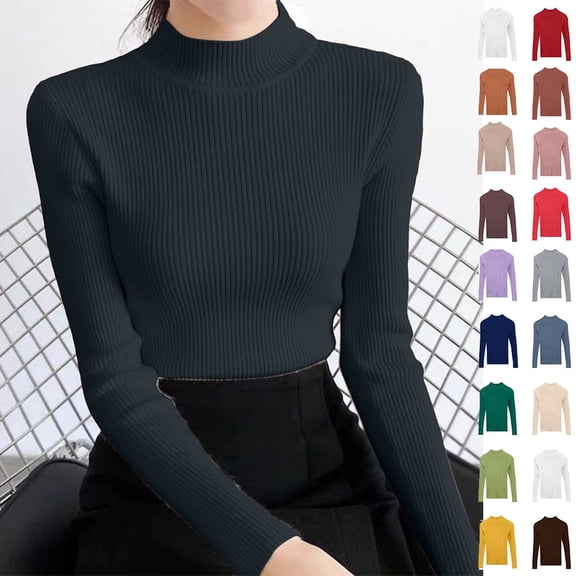 Otvok Mock Neck Ribbed Slim Fit Sweater for Women, Long Sleeve Solid Pullover, Stretchy Basic Layering Top for Fall Winter