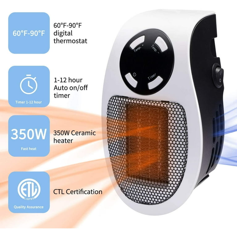 Wall Space Heater 350W Portable Electric Heater with Programmable  Adjustable Thermostat, Overheat Protection, for Office Dorm Room -  Walmart.com