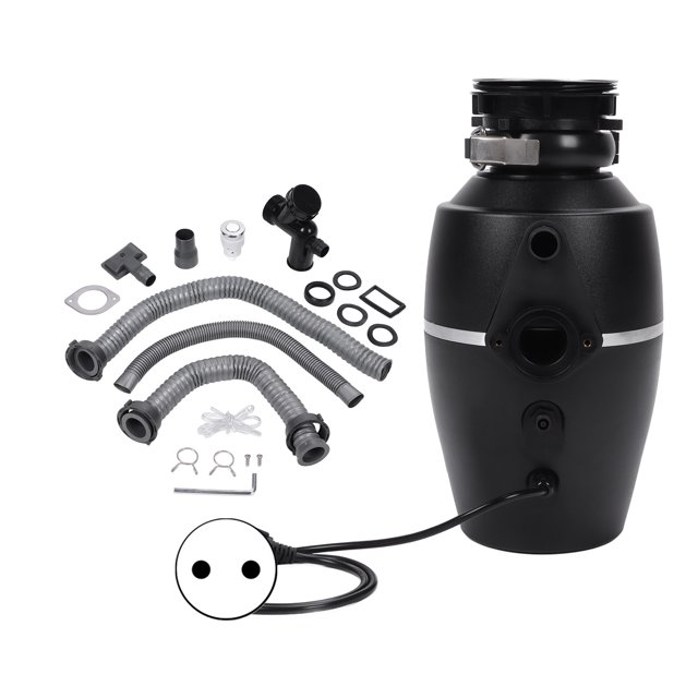 Continuous Feed Garbage Disposal Black 3800RPM Quiet Running Downspout Waste Disposal for Kitchen 1HP EU Plug 110-240V