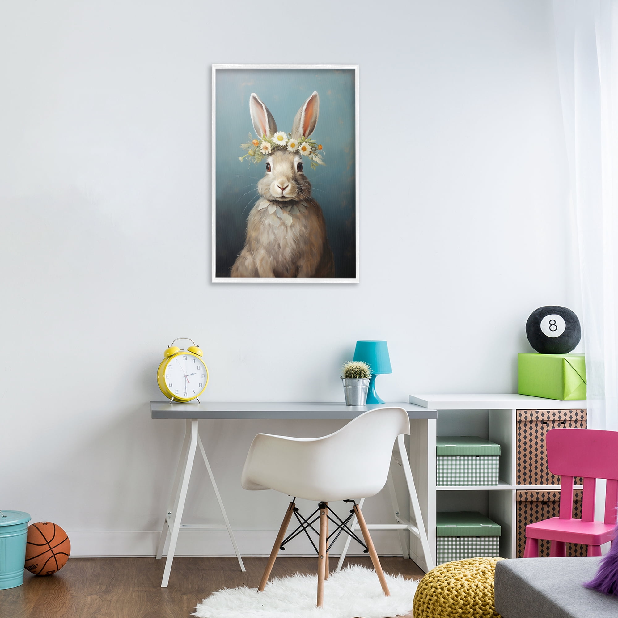Stupell Industries Daisy Crowned Bunny Portrait White Framed Giclee Art, design by Heidi Kuntz