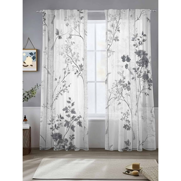 Grey Branches Forest Sheer Curtains for Living Room Bedroom Vintage Watercolor Tree Sheer Curtains 108 Inch Long 2 Panels Set Light Filtering Curtain Window Treatments Drapes for Dining Room