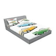 thumbnail image 2 of Manly Fitted Sheet & Pillow Sham Set, Arrangement of 4 Classic Car Roadsters Old Fashioned Transportation Illustration, Decorative Printed 6 Piece Bedding Decor Set, King, Multicolor, by Ambesonne, 2 of 3