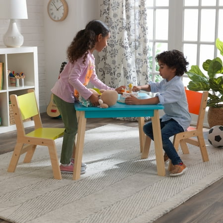 KidKraft Children's Modern Table and Chair Set, Natural and Highlighter