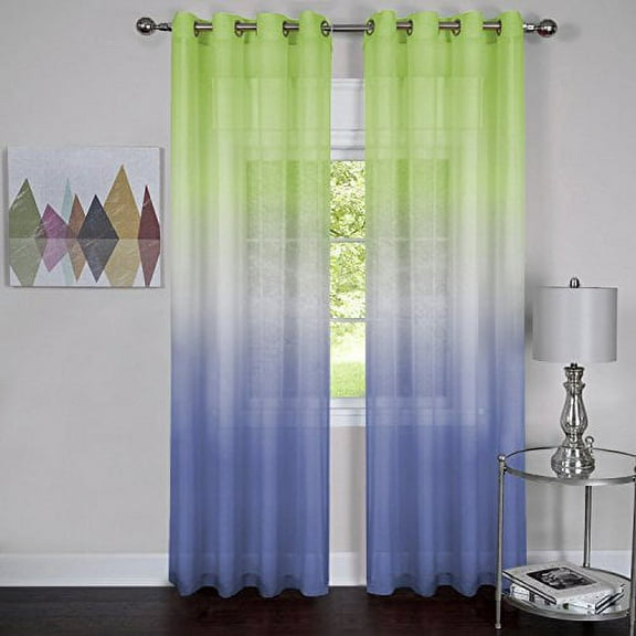 Green Rainbow Faded Modern Window Curtain Panel: 52" x 84", 8 Grommet Panel