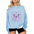 thumbnail image 2 of HOOJT Women's Crewneck Sweatshirts Fall Long Sleeve Shirts Halloween Printed Hoodless Sweatshirts Funny Novelty Pumpkin Print Loose Pullover Top Halloween Costumes, 2 of 4