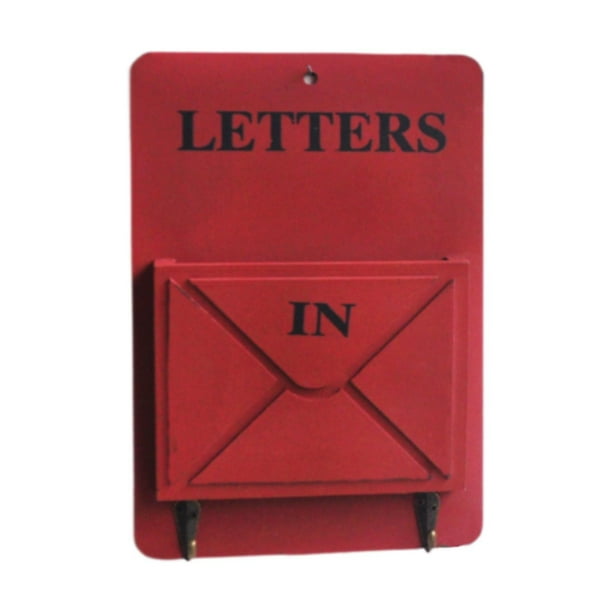 Llavero colgante con ganchos, organizador de madera para cartas y correo, estante de pared Rojo