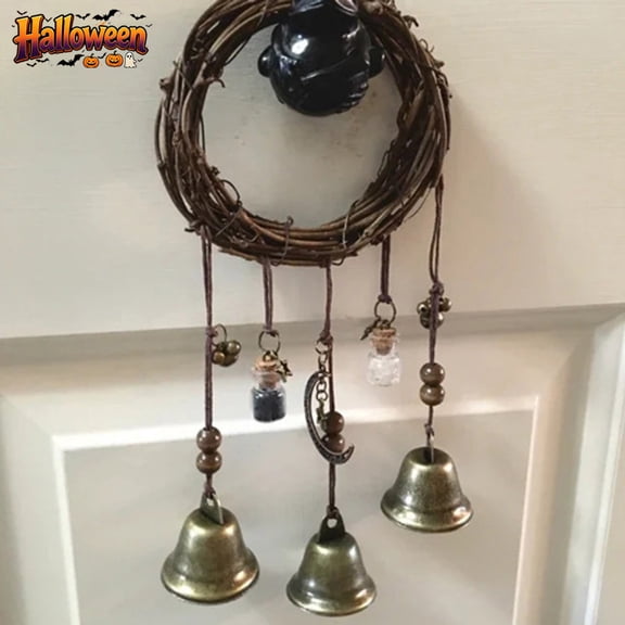 Qocolcyl 2026 Witch Bells for Door Knob for Protection, Handmade Hanging Bells Door Hanger with Wreath and Charms, Vintage Boho Witchy Decor Witchcraft Supplies Wiccan Gifts for Home Wall(Classic)