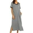 thumbnail image 4 of Gomelly Women Nightgown V Neck Pajama Soft Sleep Dress Ladies Lounge Nightdress Sleepwear Solid Color Night Gowns Silver Gray XL, 4 of 6