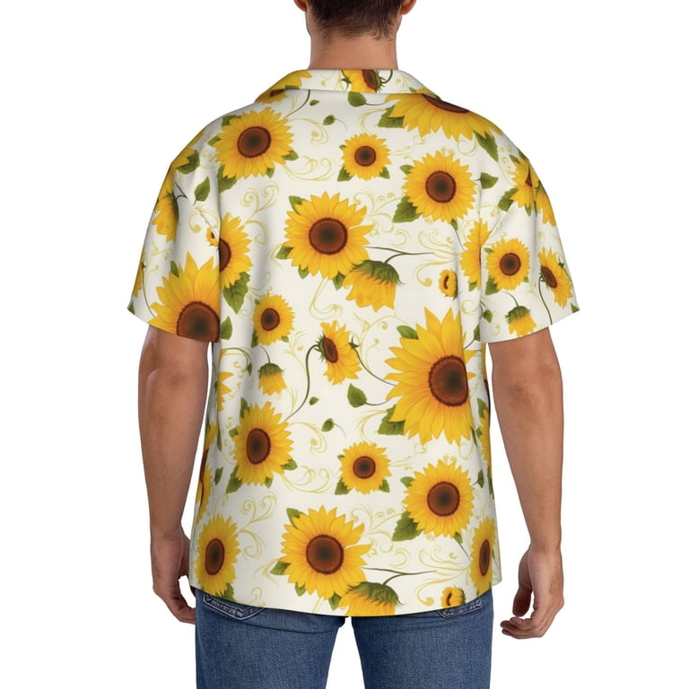 mens sunflower dress shirt yellow mens dress shirt Men's Vintage Yellow Sunflower Print Western Shirt