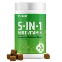 Pet MD 5in1 Dog Multivitamin - 30 Essential Vitamins, Minerals & Nutrients for Skin & Coat, Hip & Joint, Digestion, Immune & Senior Dog Vitamins - Glucosamine, Omega 3 6 9, & Probiotics - 120 ct