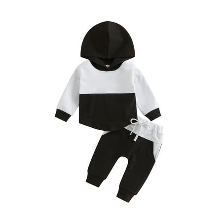 

Wassery Toddler Baby Boys Girls Spring Clothes Checkerboard Sweatshirt Contrast Color Long Sleeve Hoodie Tops Elastic Waist Pants Set 2PCS Outfit 0-3T