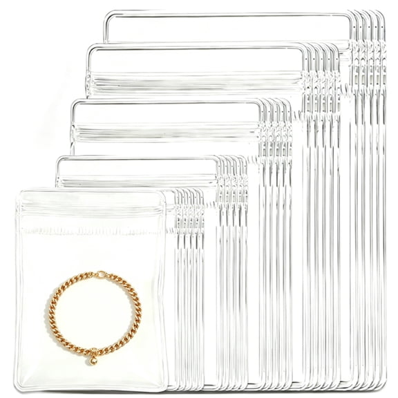50Pcs Clear PVC Resealable Storage Bags, Self-Sealing Zipper Plastic Pouches, Anti-Tarnish Jewelry Bags for Rings, Earrings, Bracelets & Small Items