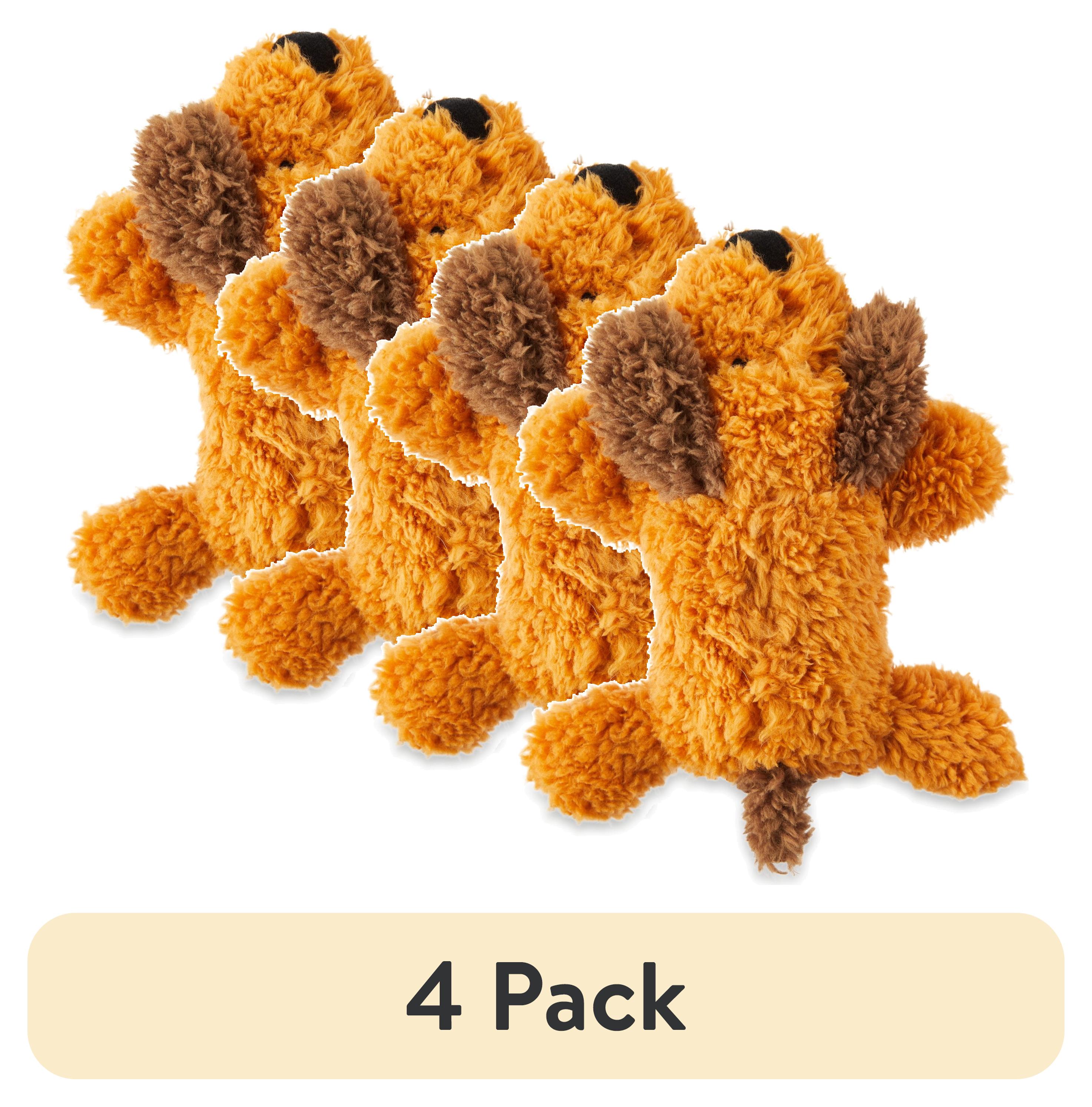 (4 pack) Vibrant Life Brown Floppy Dog Plush Dog Toy with Squeaker, Chew Level 1