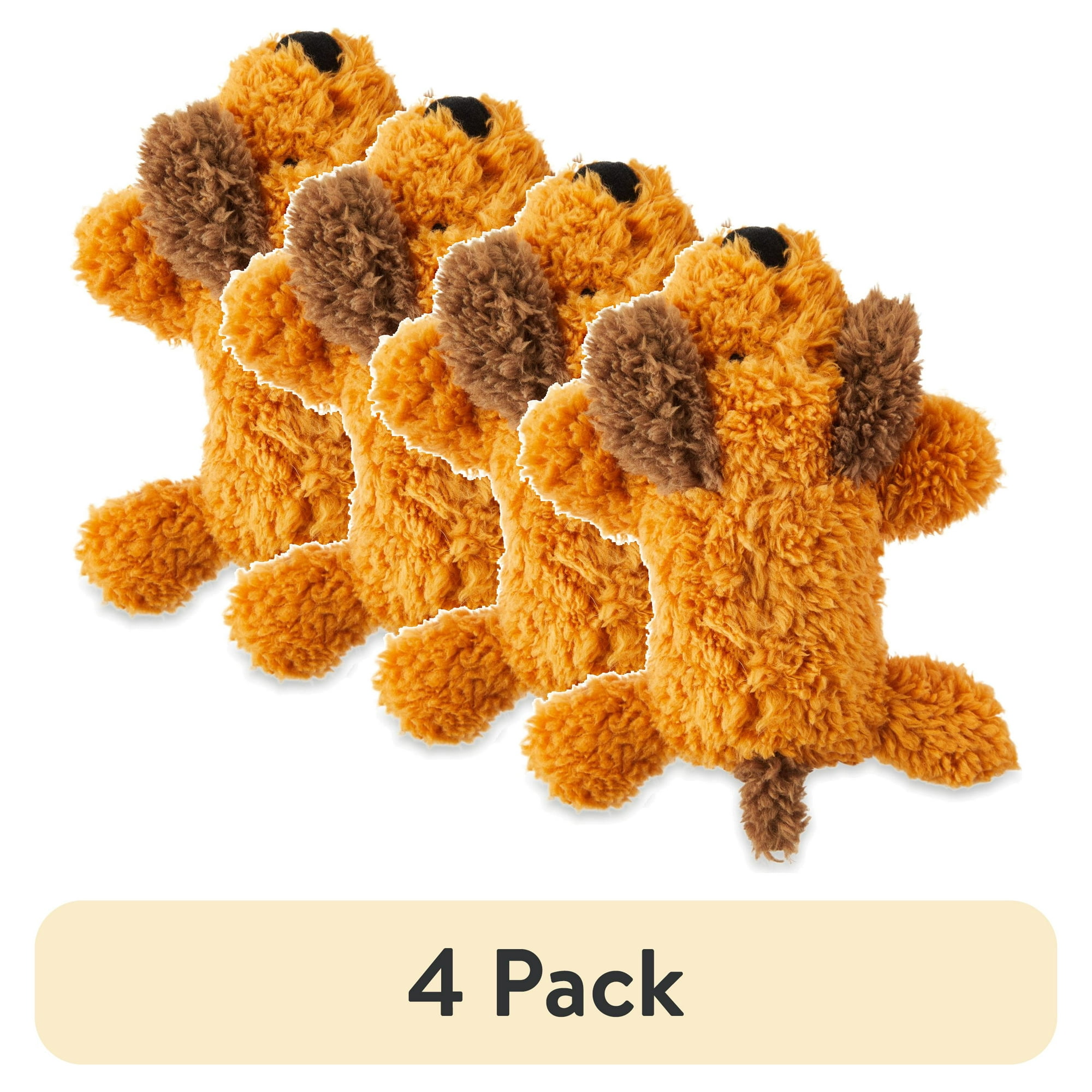 (4 pack) Vibrant Life Brown Floppy Plush Dog Toy with Squeaker, Chew Level 1